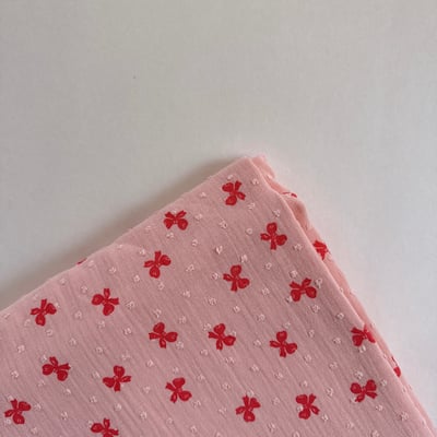 【 選布 】蝴蝶結點點二層紗材質 - 下單備註顏色（粉/卡其）2