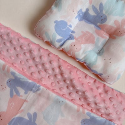 安撫豆豆毯＋方枕 - 兔子（此款表布二層紗）1