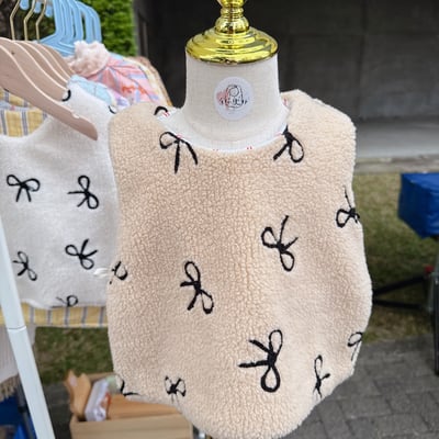 【現貨】羊羔絨綁帶背心 - 駝色蝴蝶結1