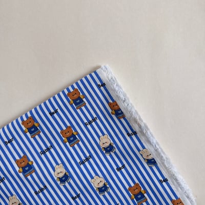 【 選布 】藍色條紋熊兔1