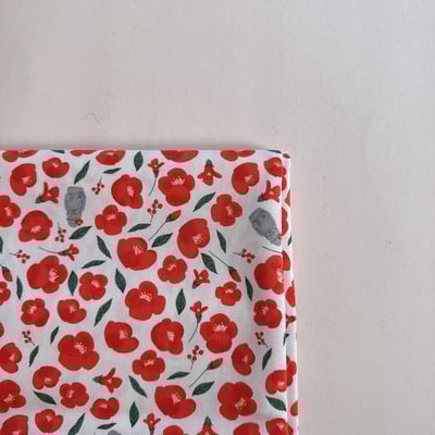 【 選布 】山茶花鳥兒 - 帆布材質 下單備註顏色（白底/深黑）1