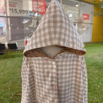 斗篷 -刺繡櫻桃卡其格子（Ｍ號）1