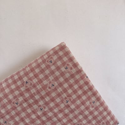 【 選布 】格子熊熊二層紗材質 - 下單備註顏色（粉/深卡其）2