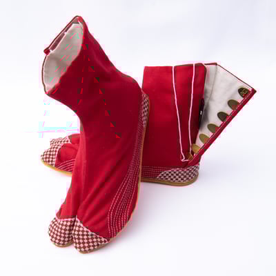 手工地下足袋：市松紅（訂製）5