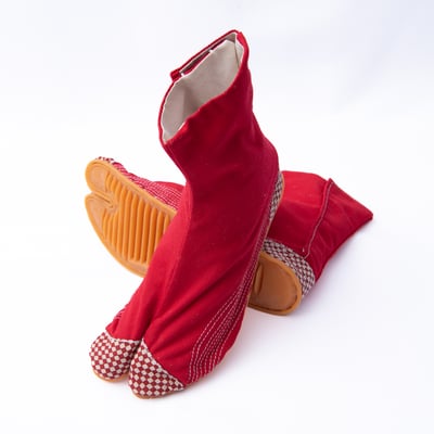 手工地下足袋：市松紅2