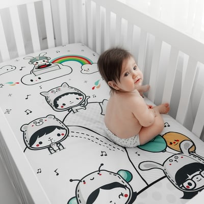 美國RookieHumans 嬰兒床純棉絲柔床包(我的搖籃派對)2