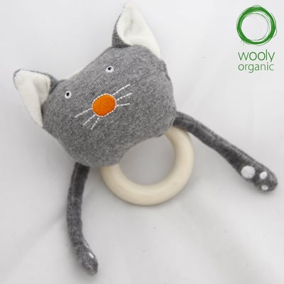 WoolyOrganic有機棉絨 咬咬木質固齒環(貓咪)2
