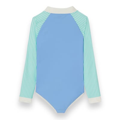 法國KiETLA ICONIK 女童長袖連身防曬泳衣(天空藍薄荷)2