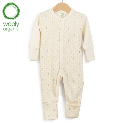 WoolyOrganic有機棉絨 前開襟長袖連身褲(丹蜜淺棕)1