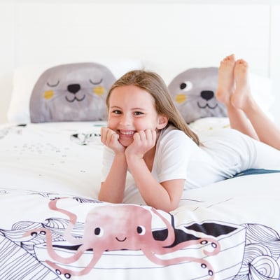 美國RookieHumans 純棉絲柔被套床包組Full(深海愛戀)4