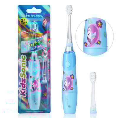 全新(拆封品)英國brush-baby 幼童KidsSonic聲波電動牙刷(3歲+/火鶴)1