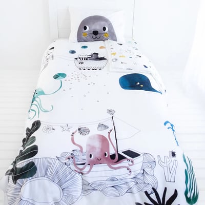 美國RookieHumans 純棉絲柔被套床包組Twin(深海愛戀)1