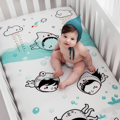 美國RookieHumans 嬰兒床有機棉絲柔床包(水下探險)3