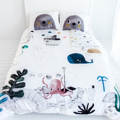 美國RookieHumans 純棉絲柔被套床包組Full(深海愛戀)1