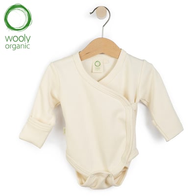 WoolyOrganic有機棉絨 側開襟包屁衣(原色米)1