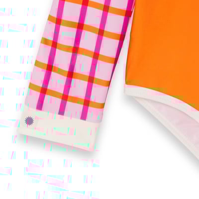 法國KiETLA ICONIK 女童長袖連身防曬泳衣(陽光橘格)4