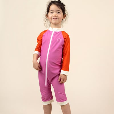 法國KiETLA ICONIK 幼童連身防曬泳衣(莓果粉橘)9