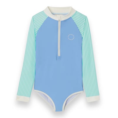 法國KiETLA ICONIK 女童長袖連身防曬泳衣(天空藍薄荷)1