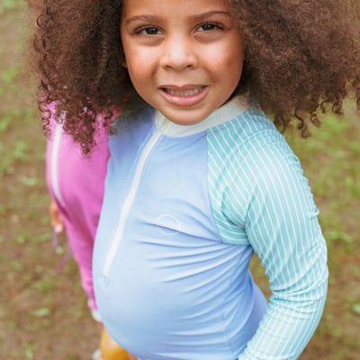 法國KiETLA ICONIK 女童長袖連身防曬泳衣(天空藍薄荷)7