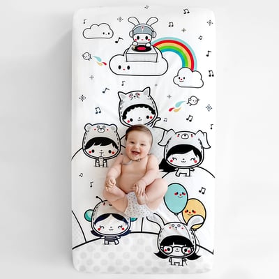 美國RookieHumans 嬰兒床純棉絲柔床包(我的搖籃派對)1