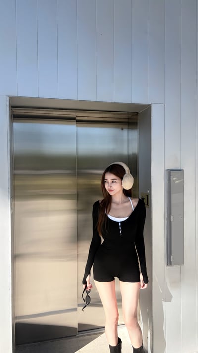 2026PILATES好身材排扣磨毛連體褲套裝(附BRATOP) 黑2