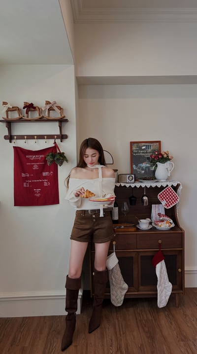 Xmas必收麂皮兩穿長筒細跟靴 深咖9