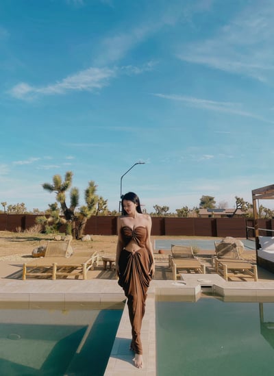 LA沙漠度假魚骨咖色長裙套裝7