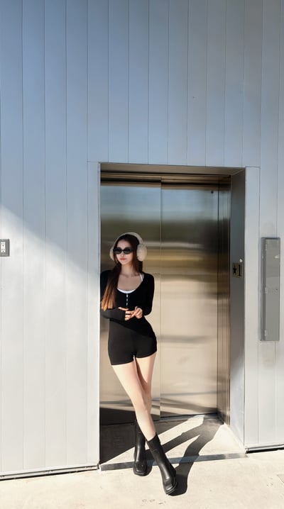 2026PILATES好身材排扣磨毛連體褲套裝(附BRATOP) 黑4