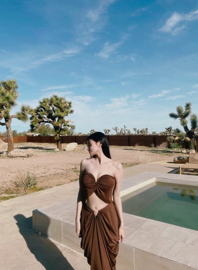 LA沙漠度假魚骨咖色長裙套裝6