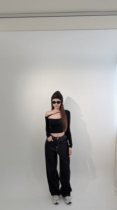 Xmas愛心潑漆原色牛仔長褲2