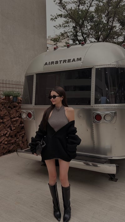 CASUAL慵懶削肩背心洋+大V領針織衣套裝2