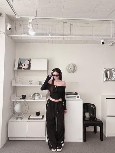 COZY 女團甜酷線條抽繩棉褲4