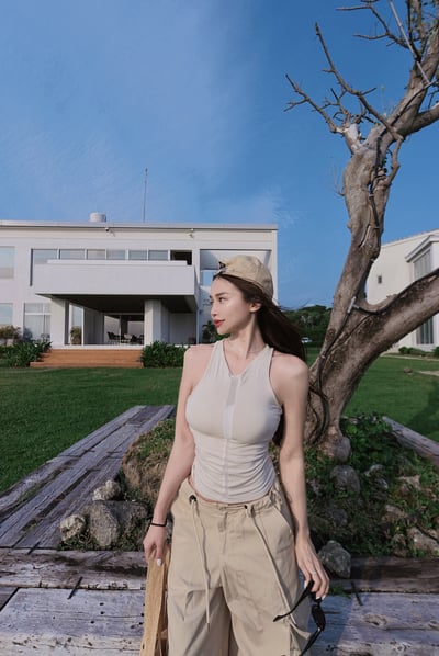 Summery網紗拼接削肩背心3