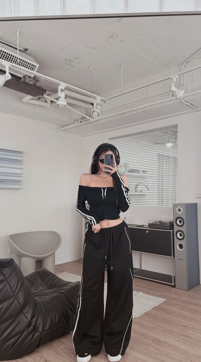 COZY 女團甜酷線條抽繩棉褲2