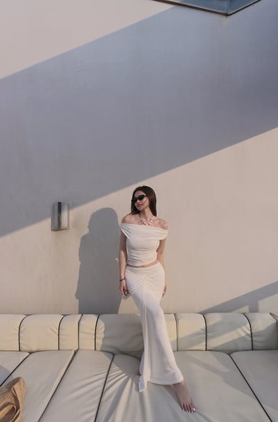 Summery度假仙女露肩扭結長裙套裝6