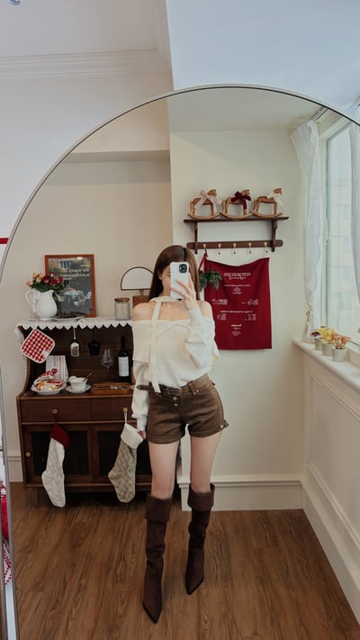 Xmas 暖呼呼一字大翻領針織毛衣(附圍脖) 米白6