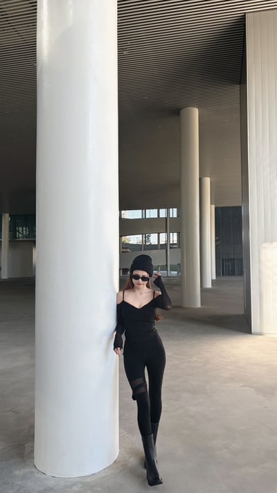 2026PILATES氣質網紗露肩扭結長袖BRATOP 黑3