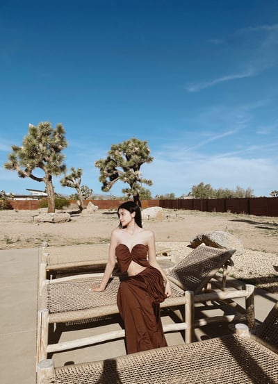 LA沙漠度假魚骨咖色長裙套裝4