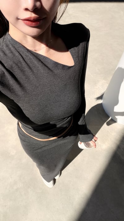 2026PILATES自留款保暖內刷毛斜領長裙套裝 深灰7