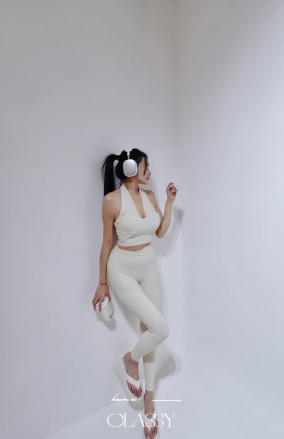 高質感繞脖瑜珈套裝 米白4