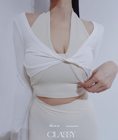 瑜珈服必收扭結小罩衫 白色2