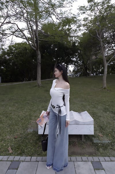 PURE純欲排扣斜肩側抓皺上衣 (白/灰/黑/紅)2