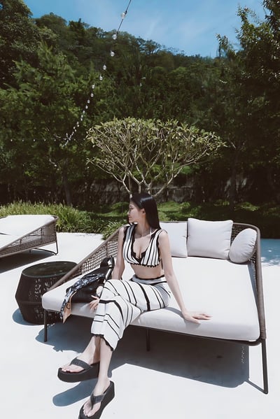 渡假首選流蘇條紋針織套裝3