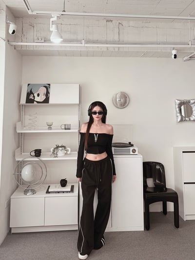 COZY 女團甜酷線條抽繩棉褲1