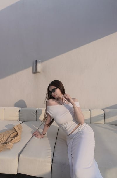 Summery度假仙女露肩扭結長裙套裝9