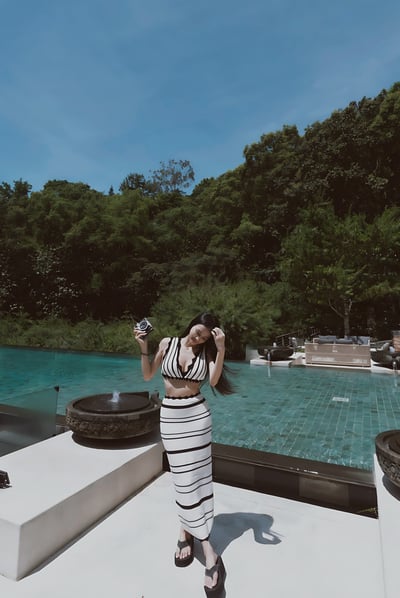 渡假首選流蘇條紋針織套裝9