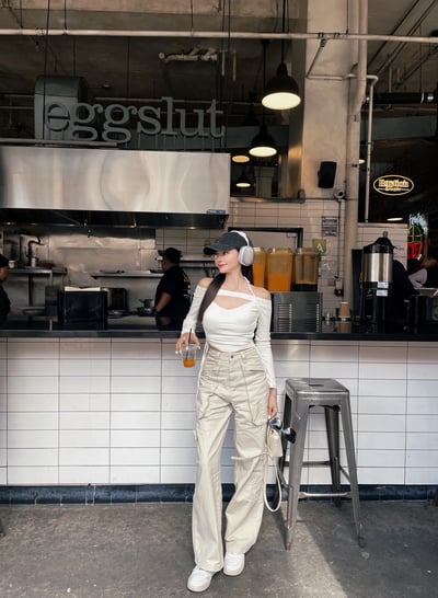 LA美式復古工裝牛仔褲 米色1