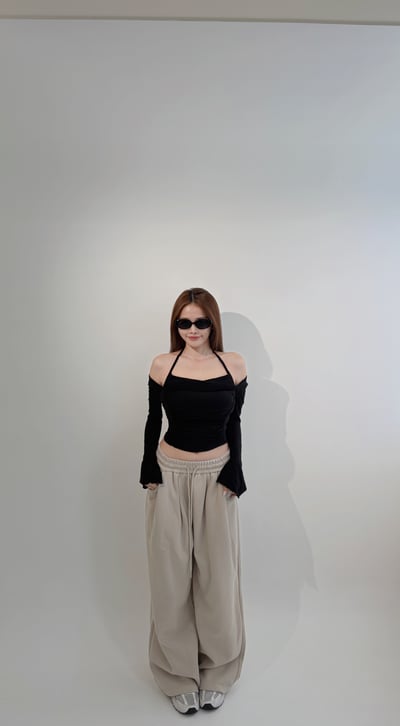 Xmas高級Jennie厚磅彎刀棉褲 灰杏2