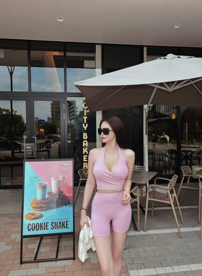 NAGOYA 極致繞脖交叉Bra+五分褲 粉1