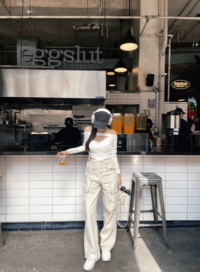 LA美式復古工裝牛仔褲 米色2